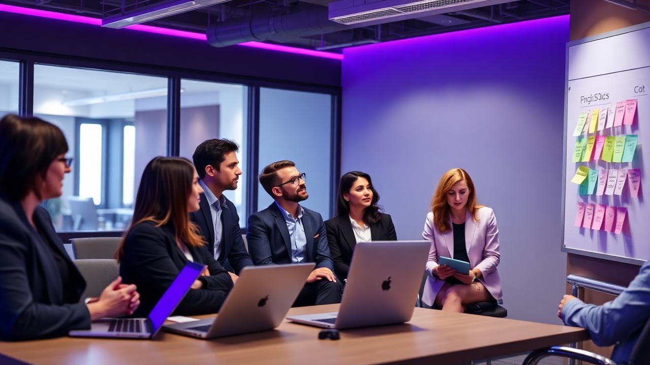 Equipe comercial em treinamento de vendas presencial